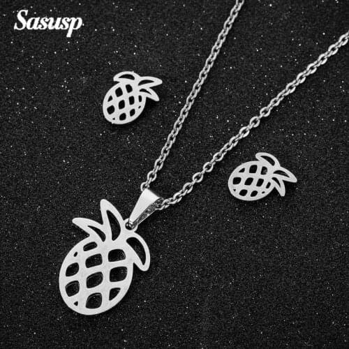 Sasusp Chinese Stainless Steel Pineapple Sets For Child New Year Gift Winter Sweater Chain Choker Necklace Women