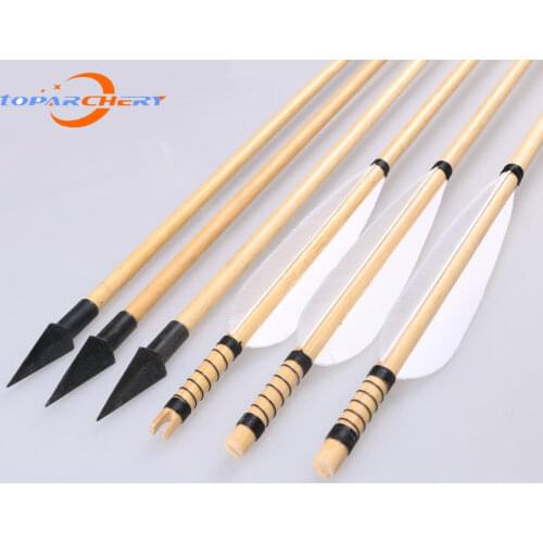 Archery Arrows Wooden Target Shaft Arrows with Traditional Arrowheads Turkey Feather Fletching for Recurve Bow