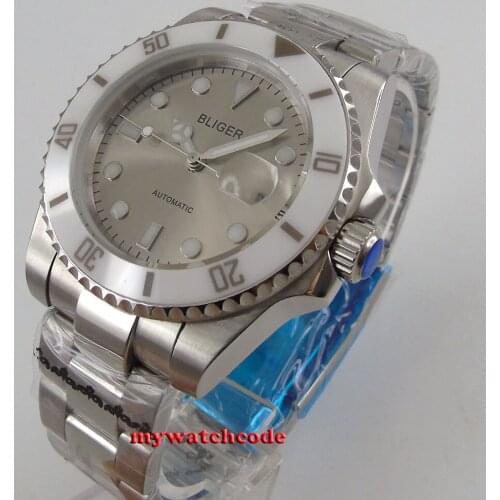 Vintage 40mm Bliger gray dial sapphire crystal automatic movement mens watch 276