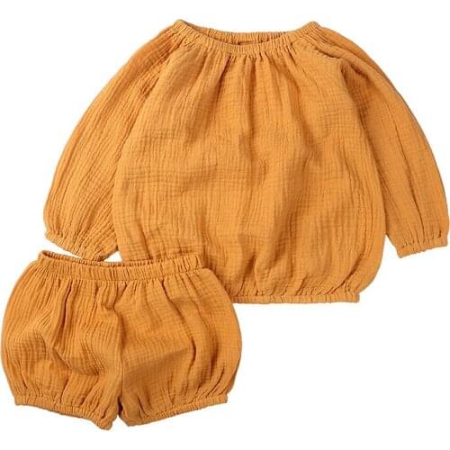 Yellow Japan Style Cotton Linen Baby Girls Sets Leisure Sports Tops + Shorts Toddler Clothing Infant Toddler Boy Clothes Suits