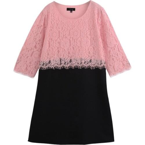 Plus Size 10XL 8XL 6XL 4XL Vintage Office Lady Dresses Eyelash Lace Elegant OL Women 3/4 Sleeve Autumn Dress