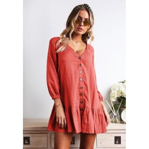 2021 Solid Dresses Turn Down Casual Ladies Office Shirt Button Summer Spring Long Sleeve pleated Dresses Vestido