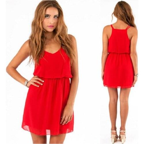 Black sexy Style Chiffon Party Dress Women Casual V neck Beach Dress Sleeveless Red Black Sweet Dresses Plus Size