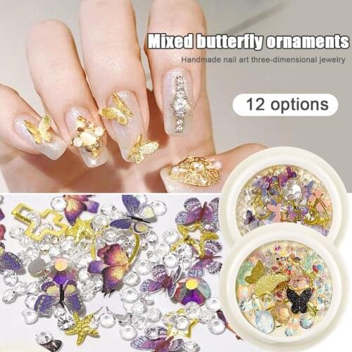 1Box 3D Butterfly Design Nail Art Decorations Colorful AB Crystal Rhinestones For Nails DIY Charm Nail Ornaments