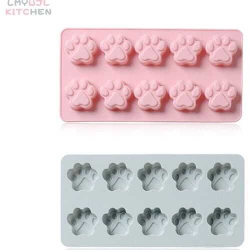 10-Hole Cat Paw Mold Baking Cake Decoration Accessories DIY Dog Paw Shaped Chocolate Fudge Pastry Silicone Mold Epoxy Resin Mold