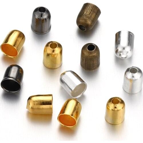 100pcs Leather Rope Cap Cord Bracelets End Tip Tassel Caps 4 5 7 8 10mm Crimp End Beads Caps for DIY Jewelry Making Findings