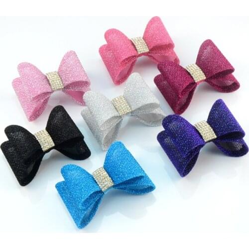 120pcs/lot 18 Color 2.8 Inch Large Gold Dust PVC Hair Bows with Rhinestone Kids Headband Accessories HDJ107