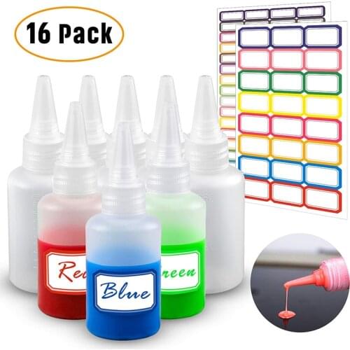 16Pcs Plastic Small Squeeze Bottles Clear Empty Squirt Bottles for Paint Art Crafts, 2 Ounce