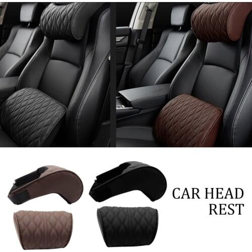 2 Pcs PU Leather Car Neck Pillow Lumbar Waist Support For Seat Memory Backrest Headrest Cushion Auto Gadget Accesorios Interior