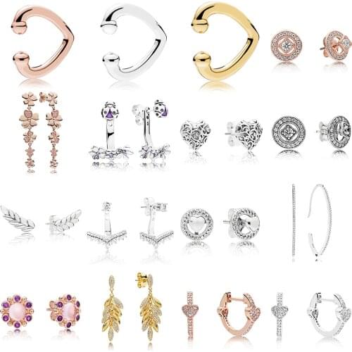2019 NEW 100% 925 Sterling Silver Shine Floating Grains Rose Gold Alluring Hearts Hoop Earring Fit DIY Women Original Jewelry