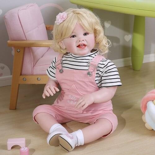 2020 Silicone Vinyl Reborn Dolls 28 inch Realistic Baby Cotton Body Dolls Lifelike Weighted Baby with Blond Hair Girls toys