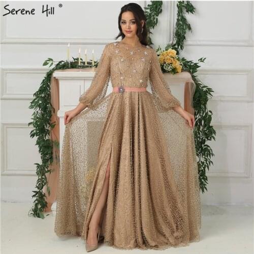 2020 Arab Gown Luxury Diamond Pearls Sparkle Evening Dresses Long SleevesFashion Sexy Evening Gowns Serene Hill LA6535