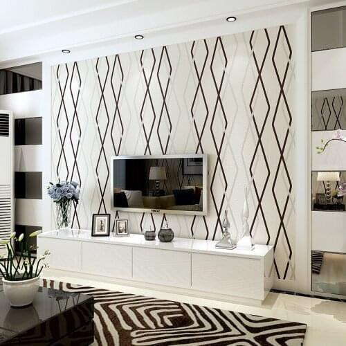 3D Stereo Flocking Non-woven Wallpaper Modern Simple Diamond Stripe Wall Paper For Walls Living Room TV Background Wall Covering