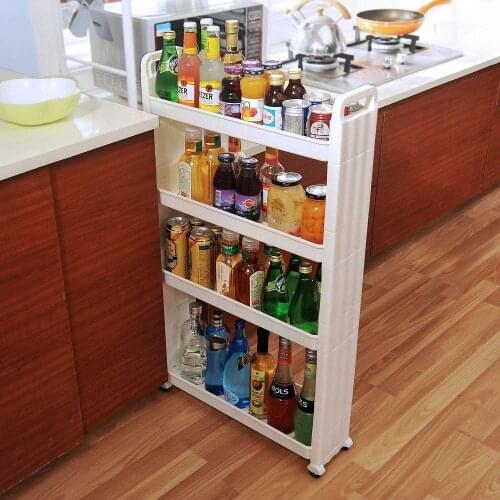 4 Tiers Slim Slide Out Gap Storage Cart Rolling Tower Rack Kitchen Laundry Shelf Organiser Shelf DQ1309