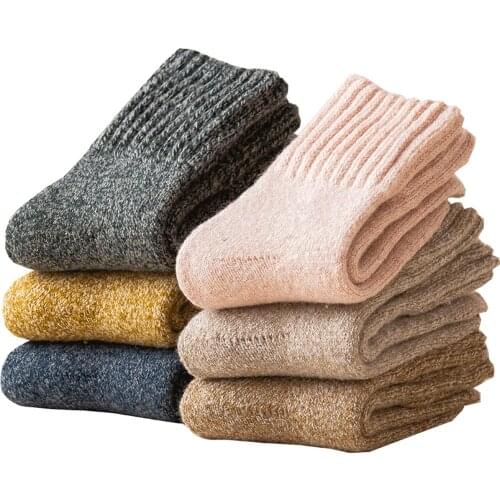 Women Heavy Thick Merino Wool Socks Soft Breathable Warm Cozy Cold Against Snow Middle Tube Winter Boot Socks 5 Pairs