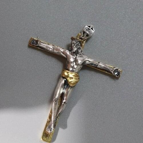 925 Sterling Silver Jesus cross Pendant charm collectible handmade mens jewelry A1670