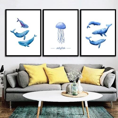 Watercolor Sea Creatures Animal Canvas Painting Nordic Kids Room Decor Poster Hd Print Wall Art Picture For Living Room No Frame