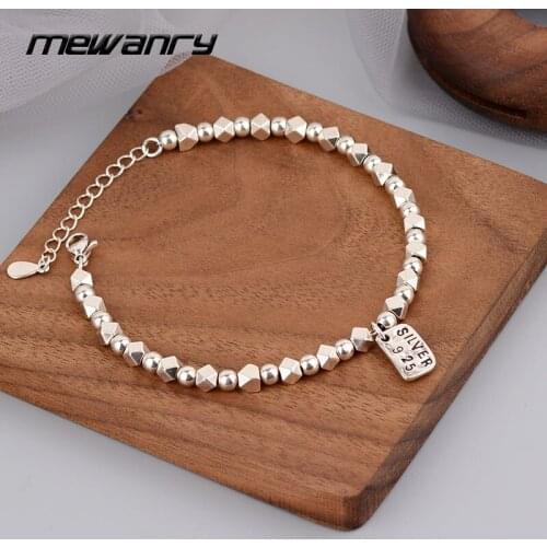 MEWANRY 925 Sterling Silver Bracelets for Women New Trendy Elegant Charming Simple String of Beads Party Jewelry Birthday Gifts