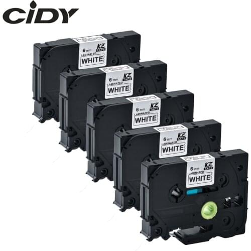 CIDY 5PCS black on white tape TZe211 TZe-211 TZ211 TZe 211 TZ 211 Compatible brother P-touch TZ Tze label tape LAMINATED TAPES