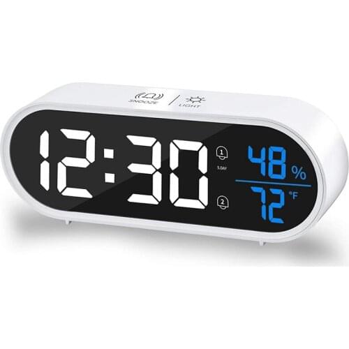 Digital Alarm Clock,Alarm Clocks Bedside with Temperature&Humidity LED Display,for Travel Bedside Home