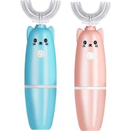 Children U Shaped Electric Toothbrush Waterproof Food Grade Teeth Silicone Cleaning Brush Battery Operated For 3-12 Children