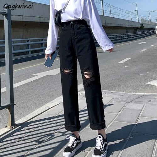 Jeans Women Hole Retro Streetwear Harajuku Korean Preppy Style Summer Fashion All-match Vintage Denim Popular Female Oversize