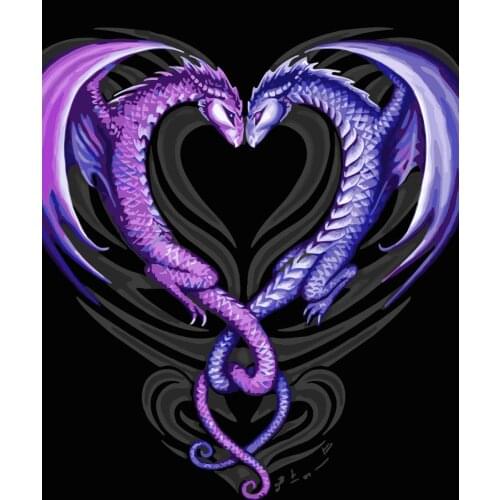 Painting By Numbers DIY Dropshipping 40x50 50x65cm Heart shaped double dragon Animal Canvas Wedding Decoration Art picture Gift