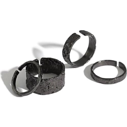 925 sterling silver irregular surface black rings for women fine jewelry, simple punk ring 925 silver woman wedding accessories