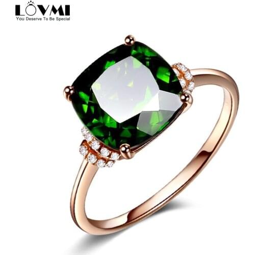 Classic Women Rings 925 Silver Jewelry Square Shaped 8*8mm Emerald Gemstone Promise Wedding Party Ring Rose Gold Engagement Gift
