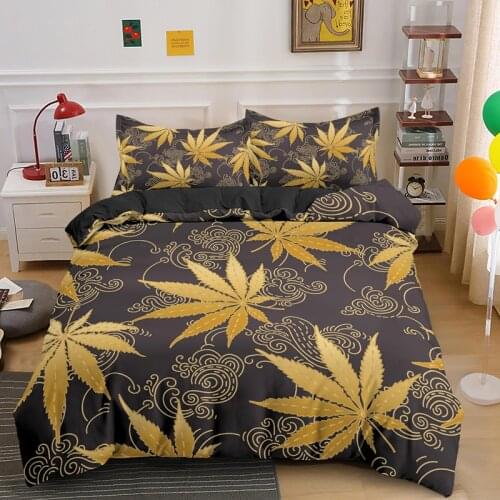 Hot Selling Psychedelic Queen King Bedding Set Weed Leaves Quilt Duvet Cover Sets With Pillowcase 2/3pcs