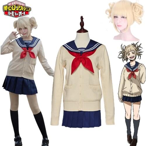 Anime My Hero Academia Cosplay Costume Himiko Toga JK Uniform Sweater Coat Women Sailor Suits Wig Full Set Halloween Costumes