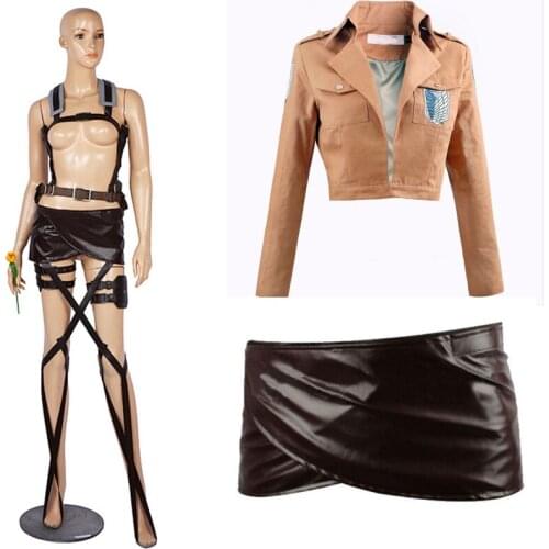 Anime New Attack on Titan Cosplay Shingeki no Kyojin Mikasa Ackerman Cosplay Costume Shawl Belt Suit Leather Shorts Full Sets