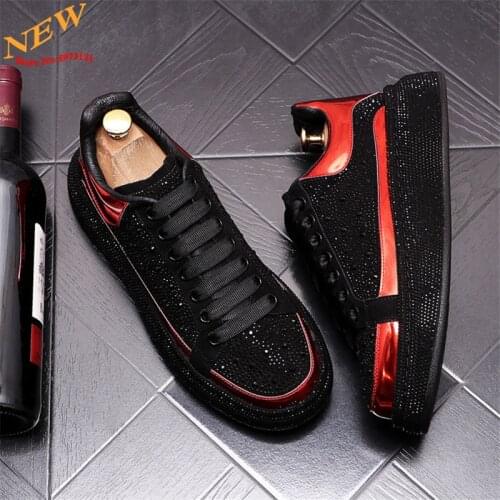 Gold Silver Rhinestone Designer Luxury Men Sneakers Punk Hip Hop Platform Shoes Height Increasing Casual Shoes Chaussure Homme