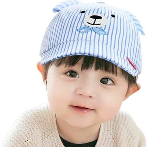 Summer Toddlers Cartoon Baseball Hat Little Boys Girls Little Bear Shape Striped Soft Brim Outdoor Sun Protection Peak Cap