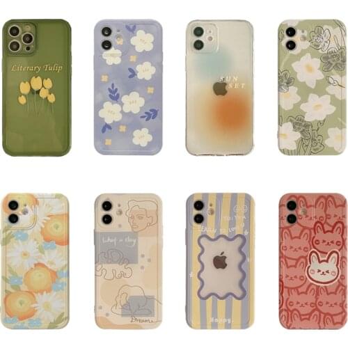 Cartoon Bear Daisy Phone Case for IPhone 12 Mini 11 Pro X XR XS Max 7 8 Plus SE 2020 Rabbit Flower Soft Silicone Fundas Cover