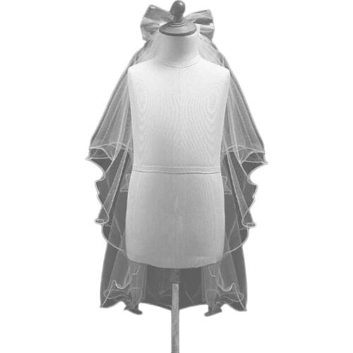 New Women Wedding Dress bowknot Veil Layers Tulle Ribbon Edge Bridal Veils