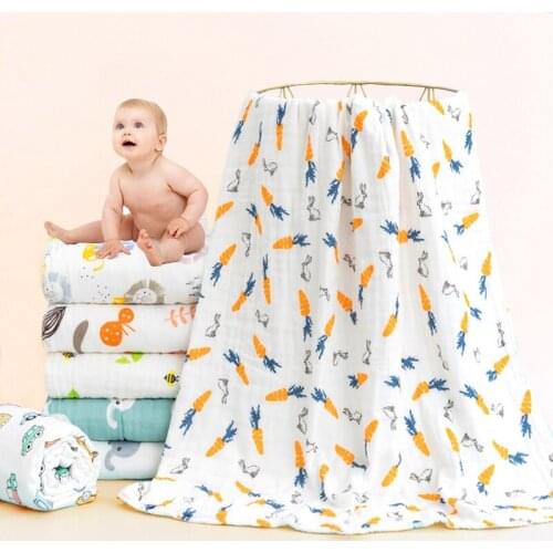 1Pc Newborn Swaddle Wrap Muslin Baby Blankets Kids Towel Infant Lovely Print Bath Towel Soft Baby Swaddles Quilt 105*105cm