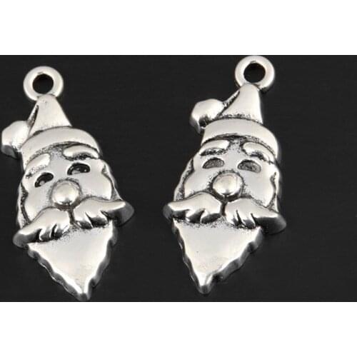 20pcs/lot Silver Color Santa Claus Charms Christmas Pendant DIY Handmade Charms for Jewelry Making 27x13mm