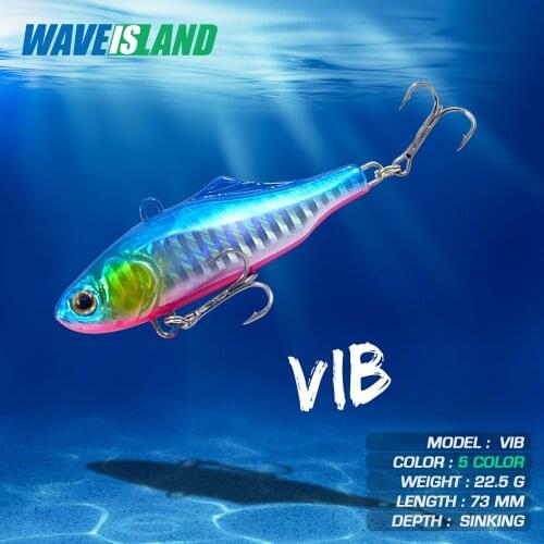 WAVEISLAND vib Fishing Lure Sinking 22.5g 73mm Winter Fishing double Hooks Artificial Bait Goods Pike Lures Carp Fish jig lure