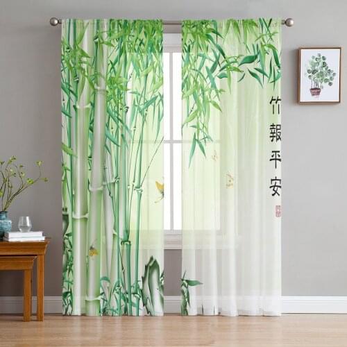 Sheer Curtains For Living Room Bamboo Butterfly Green Text Bedroom Balcony Large Curtains Kitchen Dining Room Voile Curtains