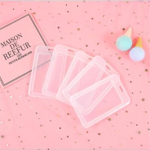 Transparent PVC ID Credit Card Badge Holder Protector Cover Storage Cover Pocket Bus Card Case Border Lanyard Holes