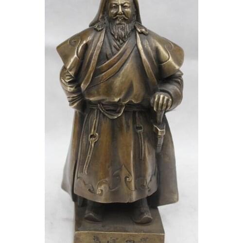 R0717 Details about 12" Chinese Bronze Yuan Dynasty Emperor Heaven Genghis Jenghis Khan Statue (B0413)