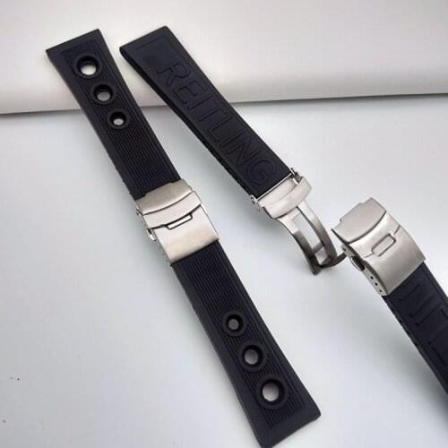 Black Watch Band for Breitling/navitimer/avenger Strap 22mm 24mm Silicone Rubber Watchband Folding Clasp Belt