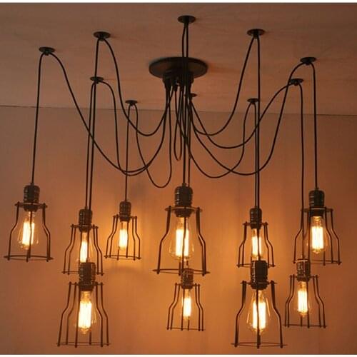 Retro pendant lamps Industrial iron Adjustable Huge DIY pendant Light home Lighting Bulb 1 6 10 heads lamps black art lamps 701