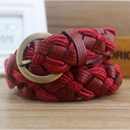 Leather bran paper wax rope woven wide womens casual leather belt leather belt belt versatile pants belt