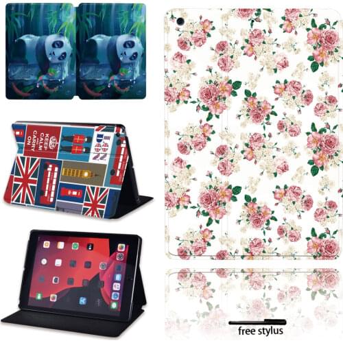 For Apple IPad 2019 7th 10.2 Inch High Quality Leather Flip Foldable Shockproof Tablet Case (Animal and Old Image) + Pen