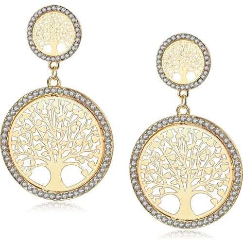 Szelam Gold Color Round Pendant Dangle Earring With Crystal Hot Vintage Tree Pattern Women Jewelry Earrings Brinco Ser160008