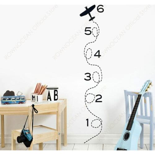 Airplane Trajectory Cartoon Growth Chart Ruler Wall Sticker Vinyl Home Decor Kids Room Nursery Height Chart Decals Murals 4838
