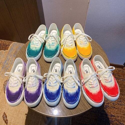 Womens Shoes Summer Rainbow Color Graffiti Canvas Shoes Women 2021 New Vintage Hong Kong Student Street Shoe