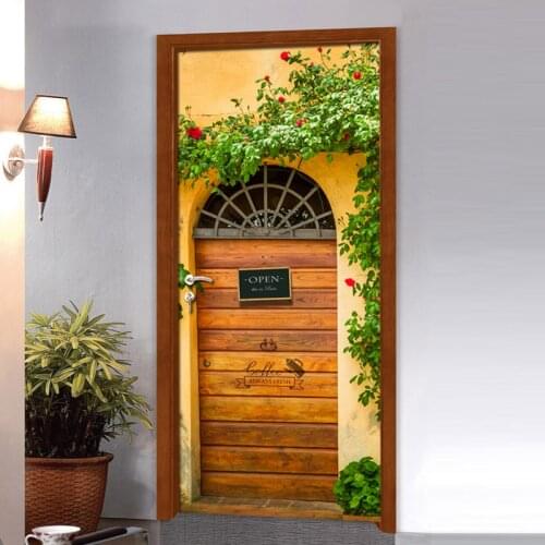 Retro Street View PVC Waterproof Self-adhesive Door Sticker Living Room Bedroom Door Wall Decoration Photo Mural Wallpaper Roll